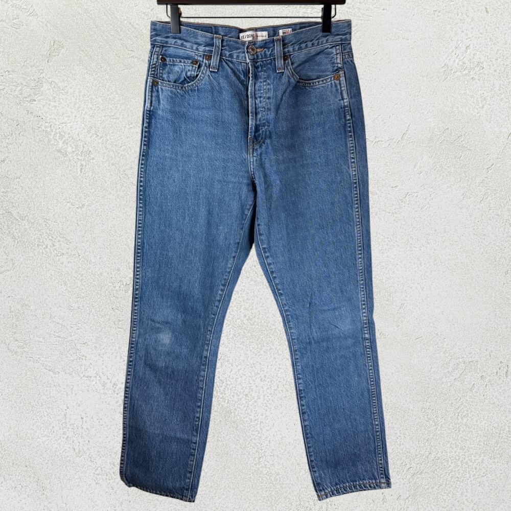 RE/DONE Originals Double Needle Crop Jeans Saf Wash Size 28 High Rise Button Fly